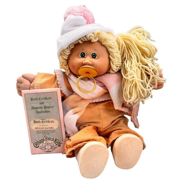 Cabbage Patch Kids Doll 1978 1982 Blonde Hair Green Eyes Dimples Pacifier #3 - Picture 1 of 12